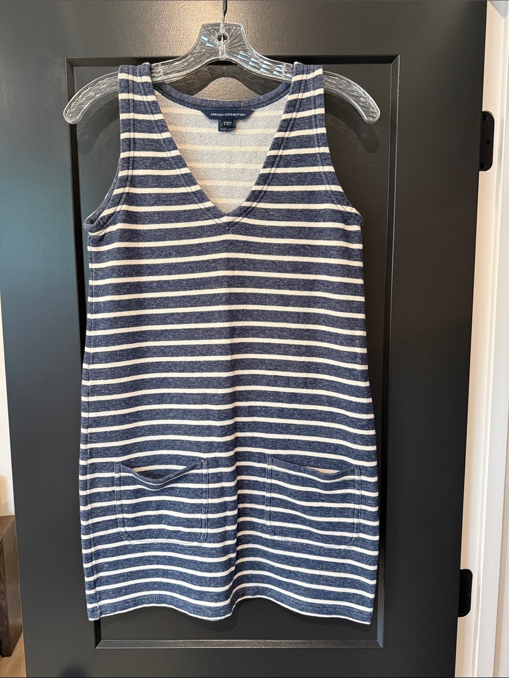 French Connection Striped Cotton Terry Sleeveless V Neck Dress. Size 4